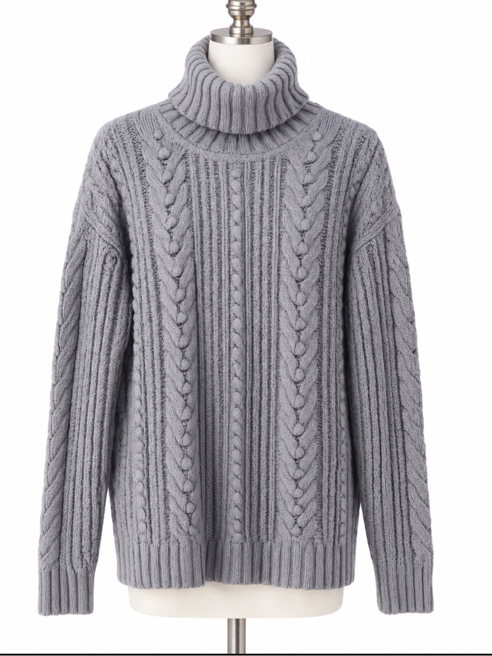 Ann Taylor Light Blue / Gray Cable Turtleneck Sweater